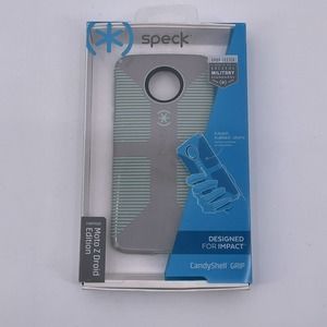 Speck CandyShell GRIP Phone Case Moto Z Droid Gray Blue Turquoise Stripes Rubber